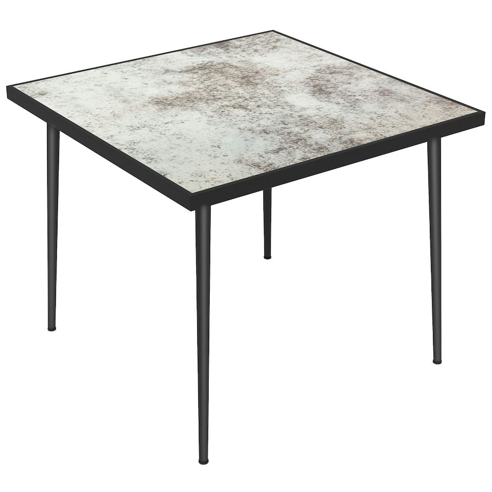 image 1 of Outsunny Outdoor Dining Table for 4 with Marble Tempered Glass Top
