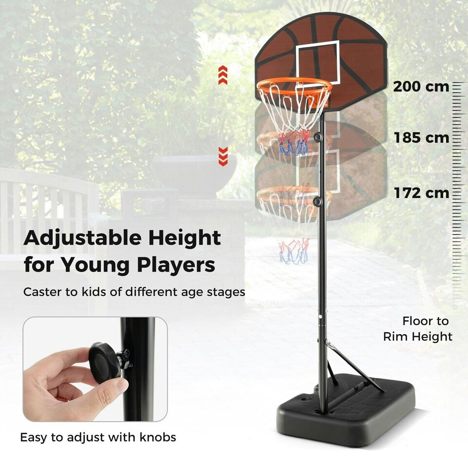 image 1 of COSTWAY Height Adjustable Basketball Hoop Basketball Goal System Brown | Standard