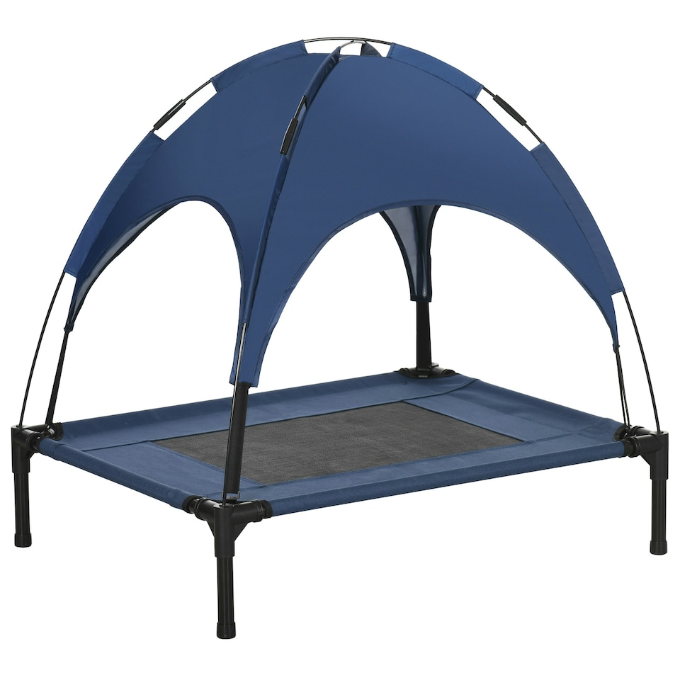 image 1 of PawHut 76cm Elevated Dog Bed Cooling Raised Pet Cot UV Protection Canopy Blue