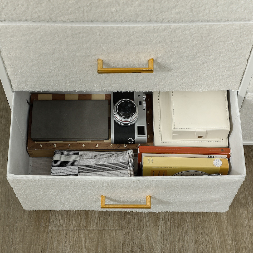 image 1 of HOMCOM Chest of Drawers with 9 Fabric Drawers, Boucle Storage Organiser with Steel Frame, Fabric Dresser for Bedroom, Living Room, Hallway, Cream White | Cream | Cream