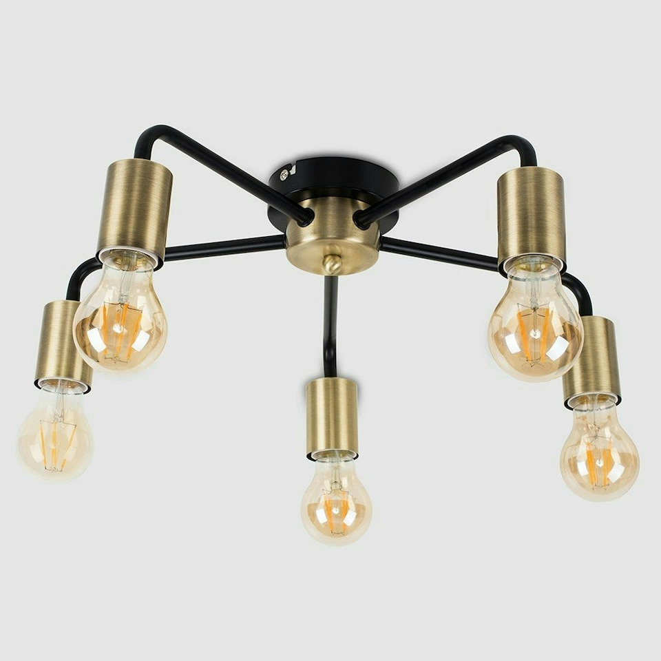 image 1 of ValueLights Steampunk Style Antique Brass And Matte Black 5 Way Ceiling Light Fitting