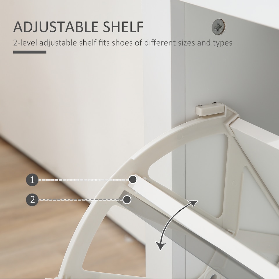 image 1 of HOMCOM 2 Drawer Shoe Cabinet Modern Narrow Shoe Cupboard Hallway Wooden Storage Organiser with Flip Doors Adjustable Shelf for 6-12 Pairs, White