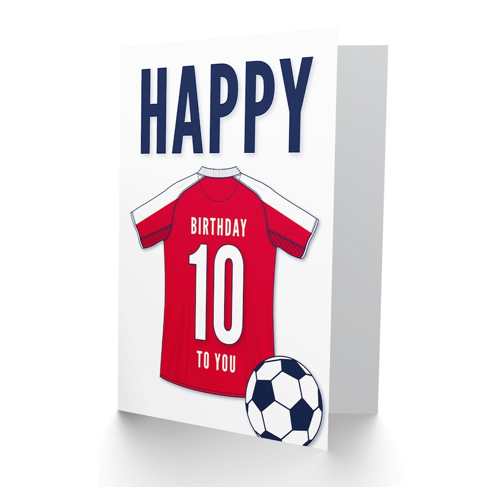 image 1 of Football Strip Kit White Red Jersey 10 Year old Kids 10th Birthday Card