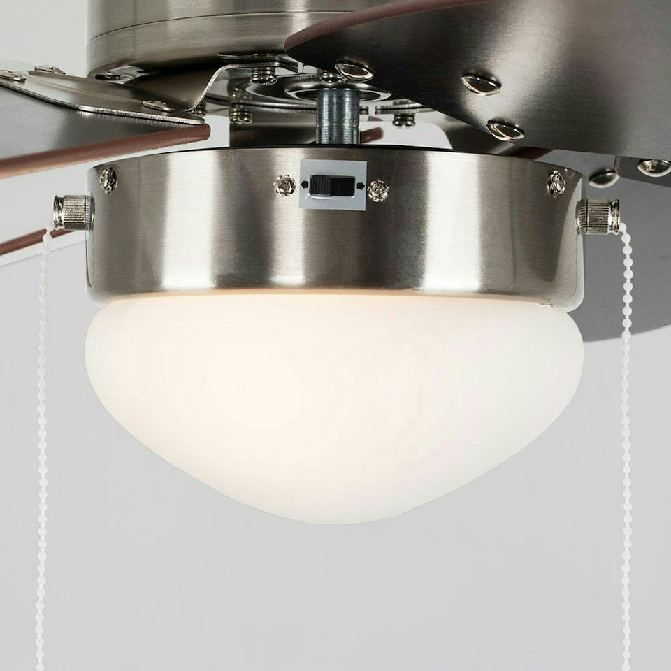 image 1 of ValueLights Silver Chrome And Wood 30" Modern 6 Blade Ceiling Fan With Flush Light