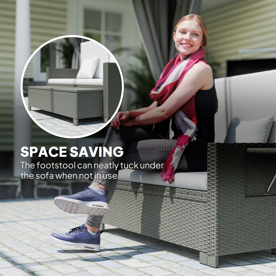 image 1 of Outsunny Garden Rattan Furniture Set 2 Seater Patio Sun Lounger Daybed Sun Bed 