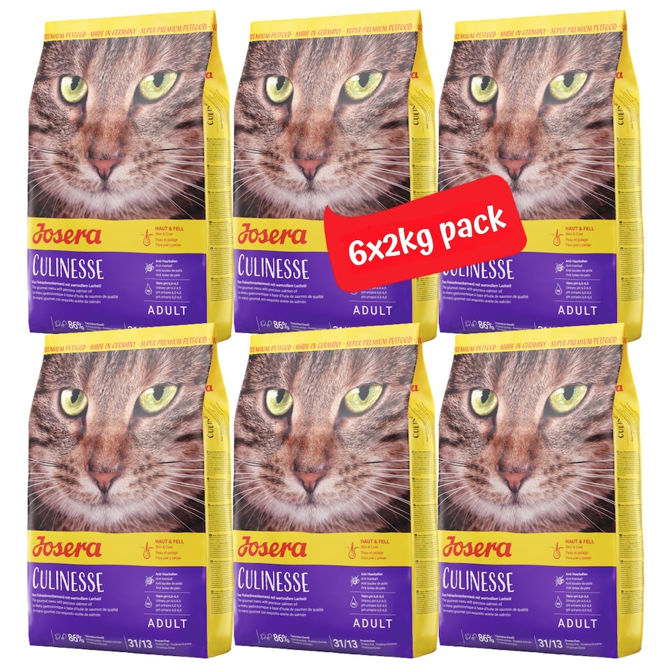 image 1 of Josera Culinesse | Complete cat food | Omega 3 from Salmon Oil | Anti-Hairball | For fussy cats| Gluten free | Moderate fat | Skin & Coat | 6x2kg