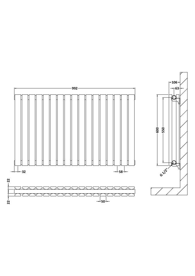 image 1 of Lucia Square Horizontal Double Panel Radiator, 600 x 992mm Satin White | White | Satin White | 1