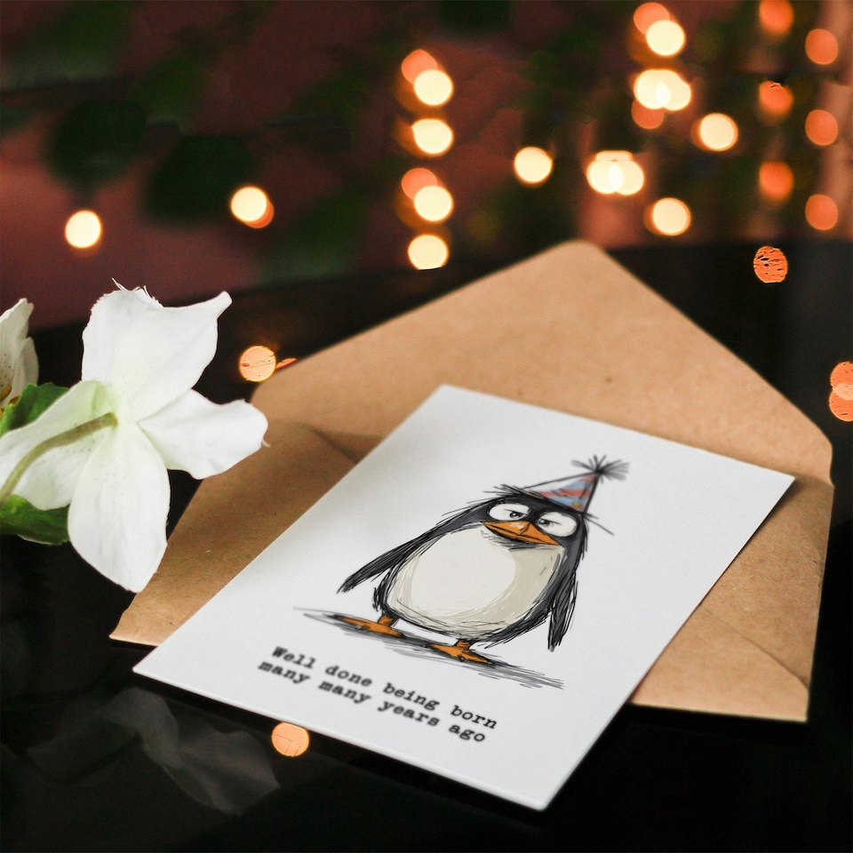 image 1 of Sarcastic Penguin Well Done Born Many Years Ago Birthday Card