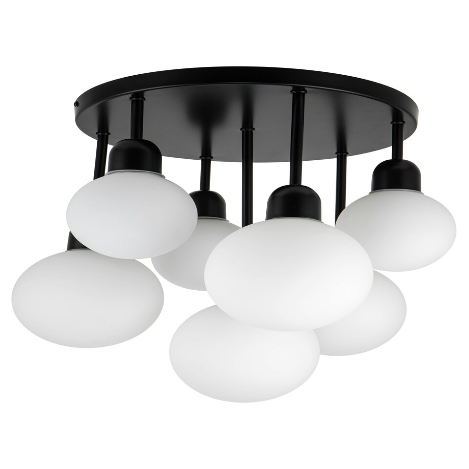 image 1 of COSYLYTE Broome Bathroom 7 Light Modern Opal Glass Ceiling Light - Matt Black Black
