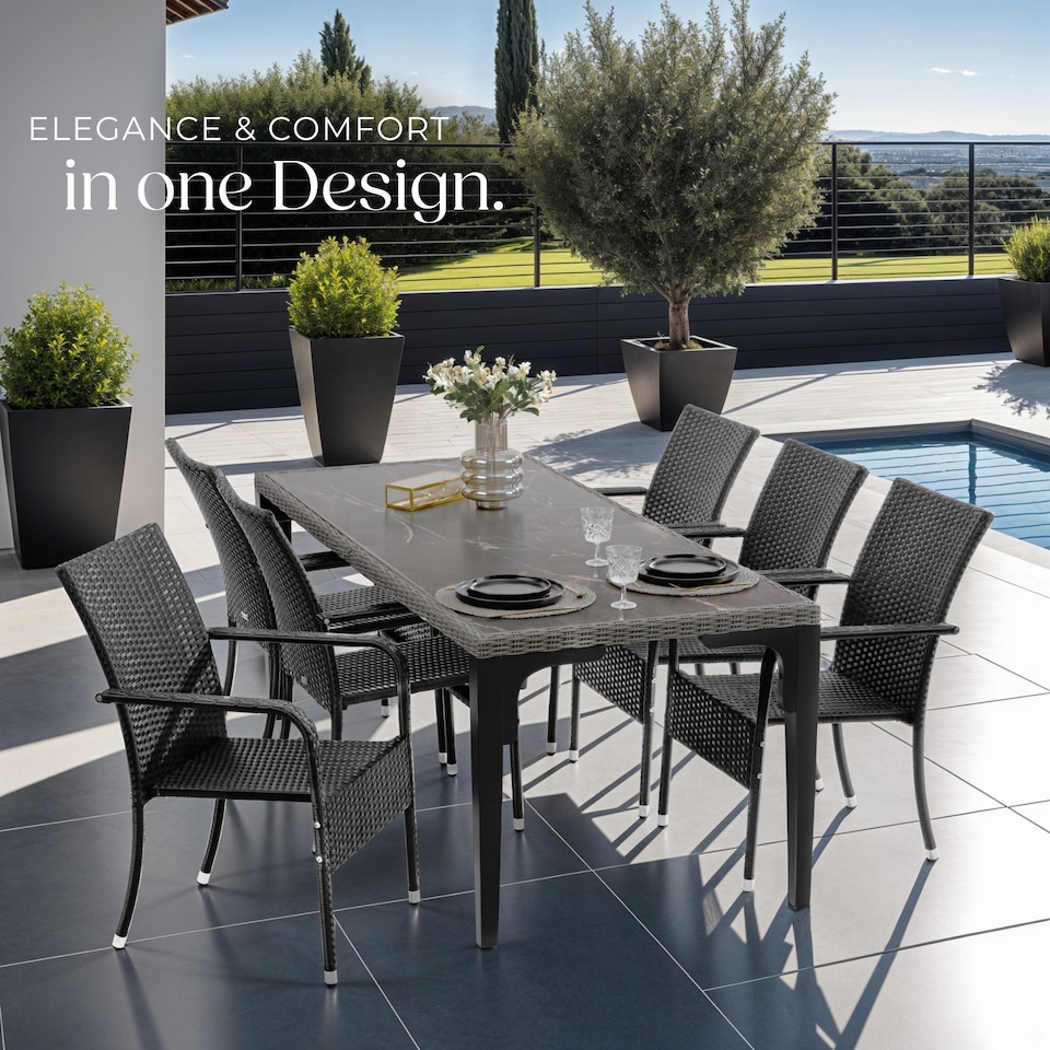 image 1 of Rattan Garden Chair Girona - polyrattan and steel, weather and sun resistant, stackable | Black | black | 2