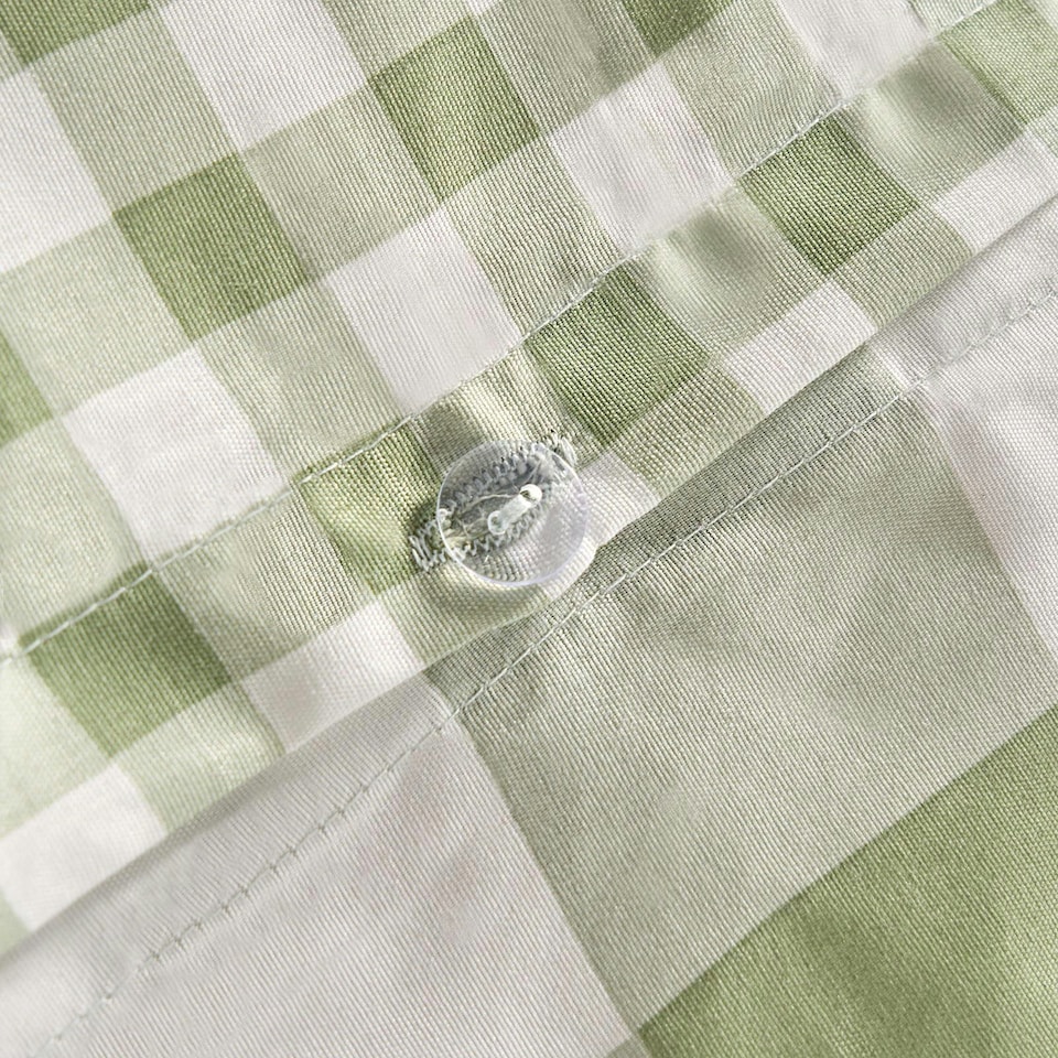 image 1 of OHS Reversible Gingham Duvet Quilt Cover Bedding Set, Single - Sage Green