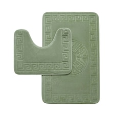 VELVETIO Bath Mat Set Greek Pattern Anti Slip Memory Foam Toilet Rug Green | Sage Green