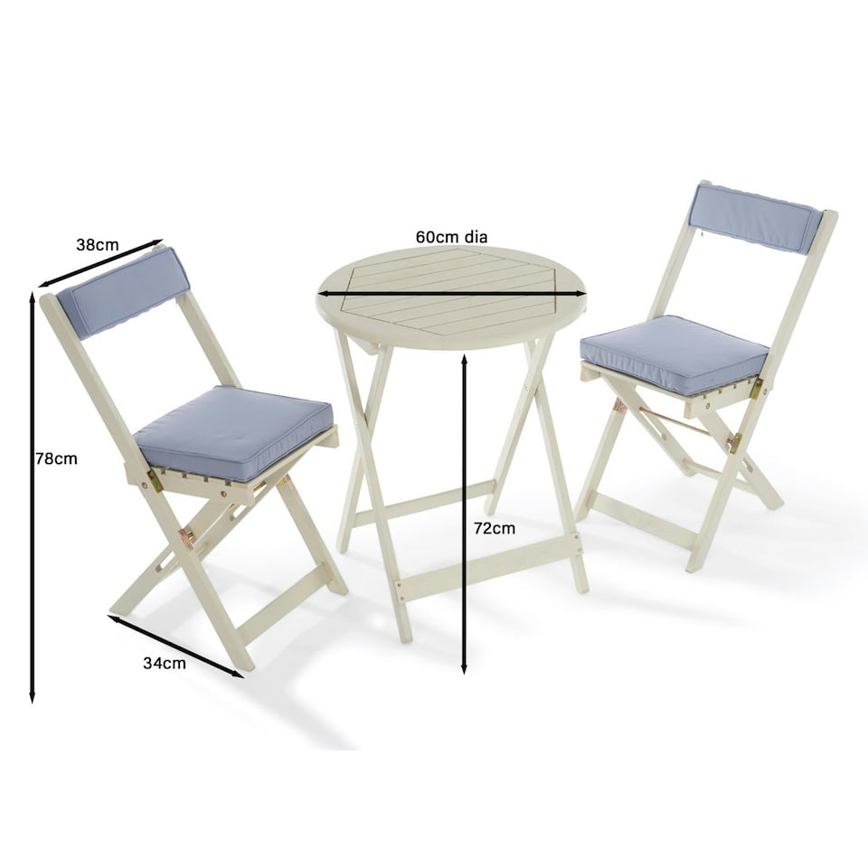 image 1 of Greenhurst Foldable Wooden Bistro Set – 2 Chairs with Cushions & Round Table in Forest White