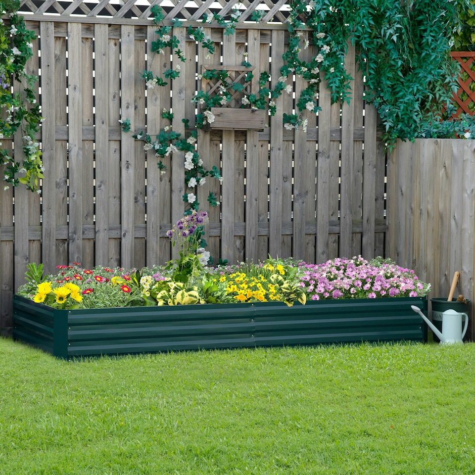 image 1 of Outsunny Galvanised Raised Garden Bed Metal Planter Box with Open Bottom, Green