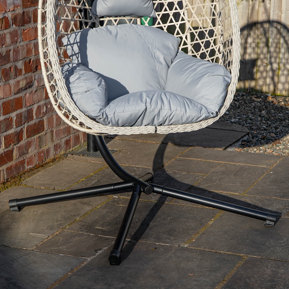 image 1 of Samuel Alexander Hanging Garden Rattan Egg Chair with Steel Frame and Waterproof Cover in Cool Grey | Grey | Cool Grey