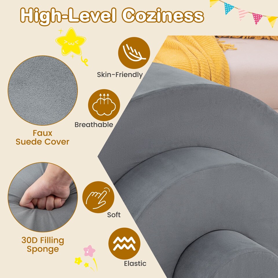 image 1 of COSTWAY 3 Piece Toddlers Climbing Toy Indoor Soft Play Equipment Playset-Grey