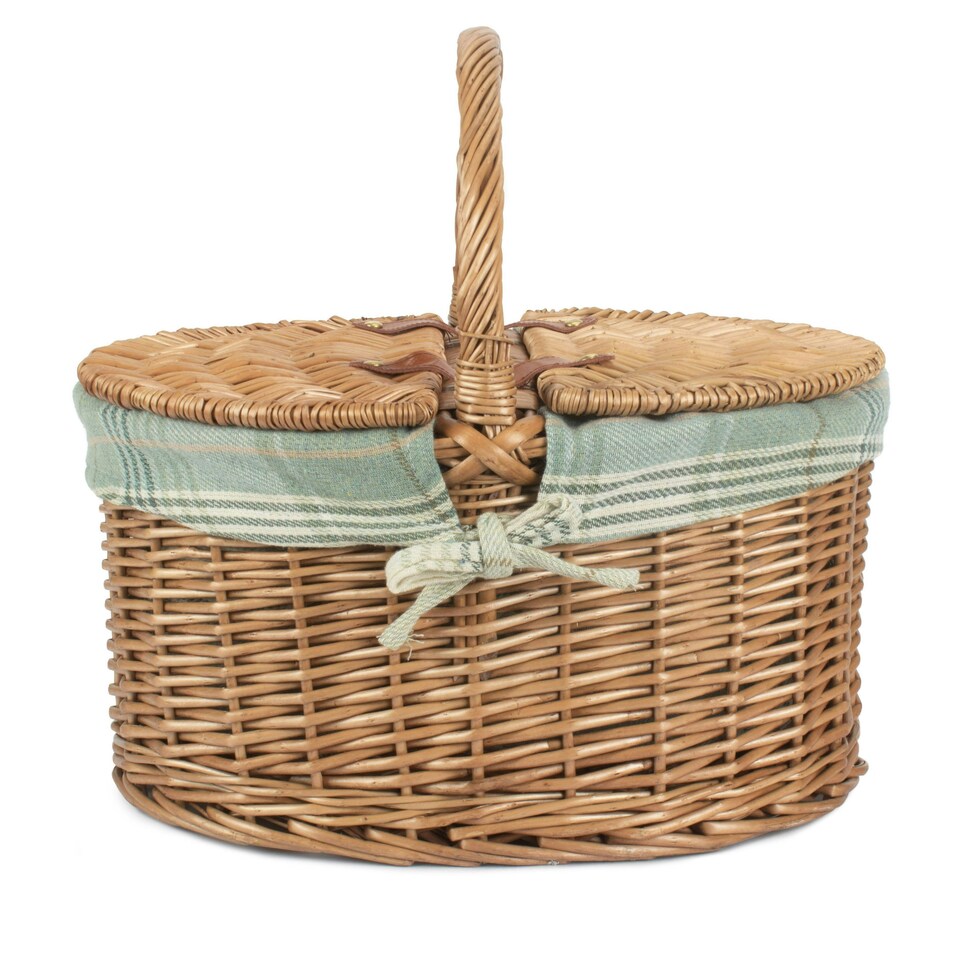 image 1 of Light Steamed Oval Lidded Wicker Basket with Lining Cream | Cream | One Size
