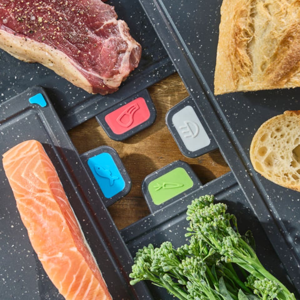 image 1 of Cooks Professional Set of 4 Index Chopping Boards with Stand & Coloured Tabs