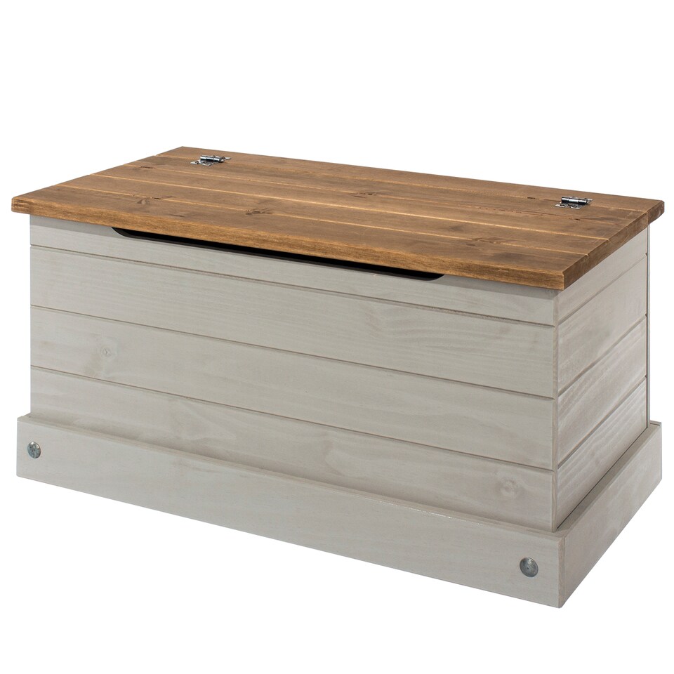 image 1 of Corona Storage Trunk - Solid Pine Construction with Metal Hardware and Practical Bedroom or Living Room Storage | Grey | Grey Wax | One Size | 1