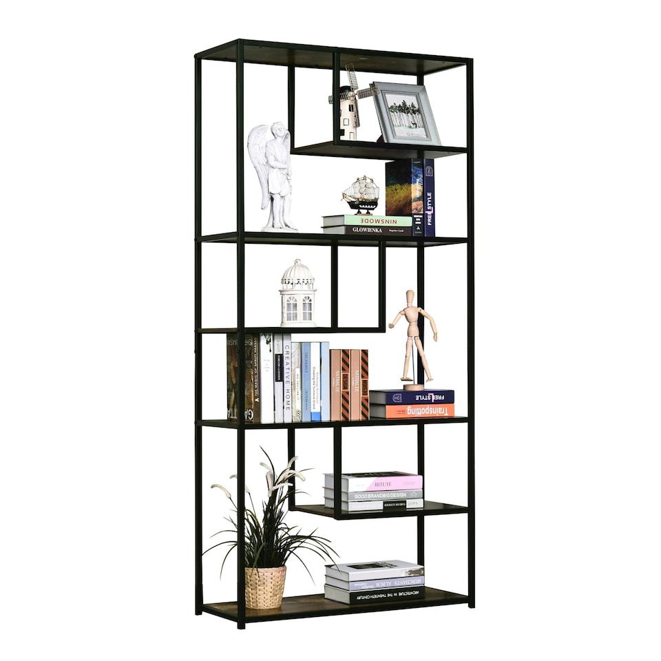 image 1 of HOMCOM Wood Bookshelf Industrial Style 6 Tier Living Room Display Rack Organiser