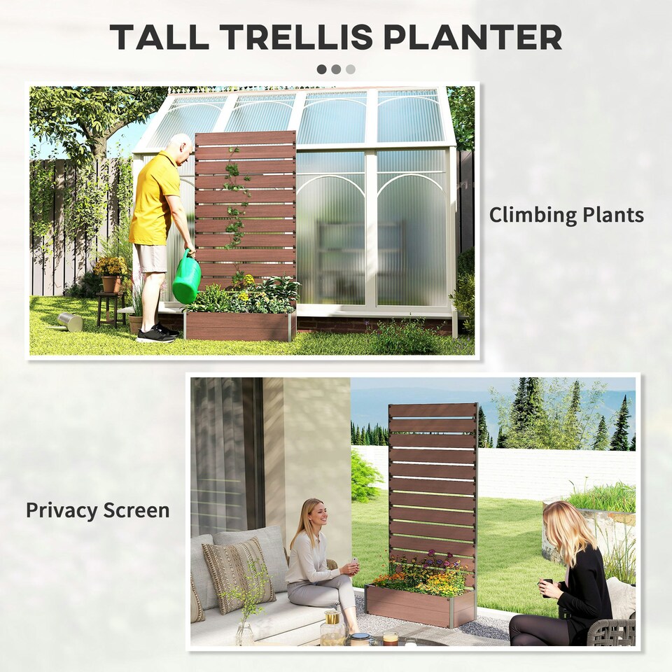 image 1 of Outsunny Raised Garden Bed with Trellis Standing Patio Planter Box Light Brown