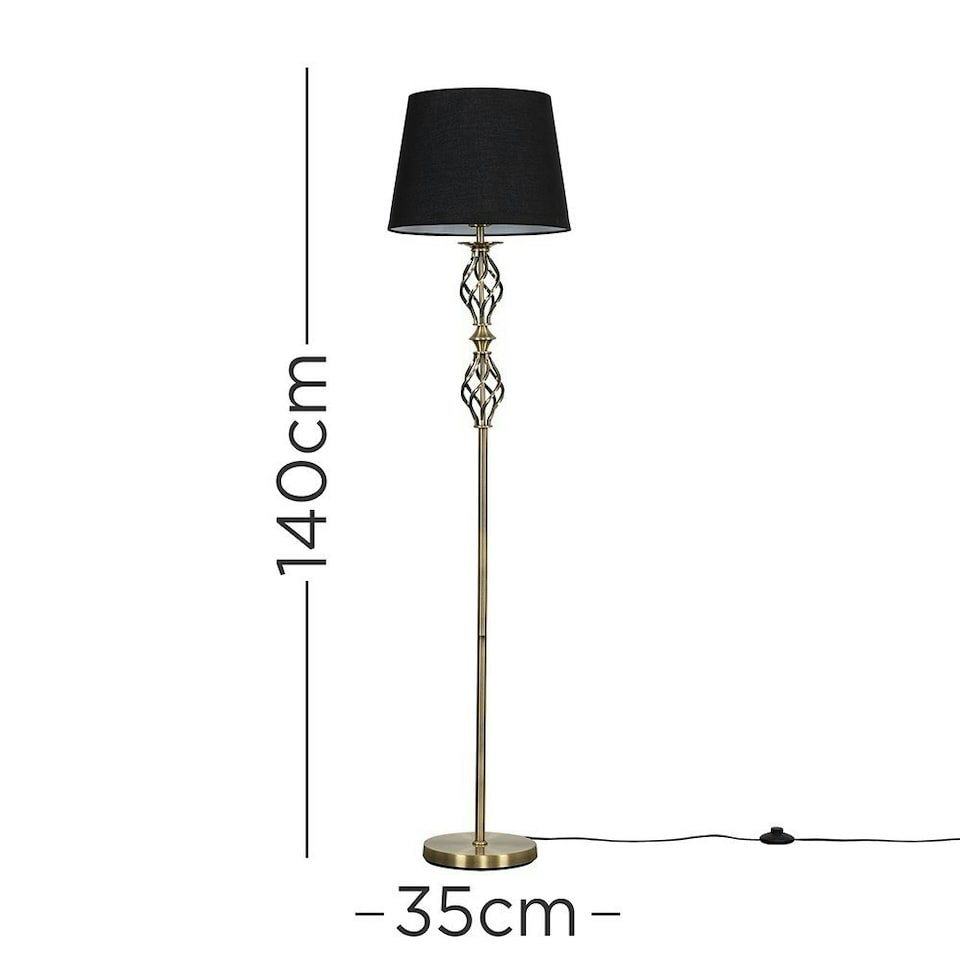 image 1 of ValueLights Pembroke Brushed Gold Floor Lamp with Medium Black Tapered Shade