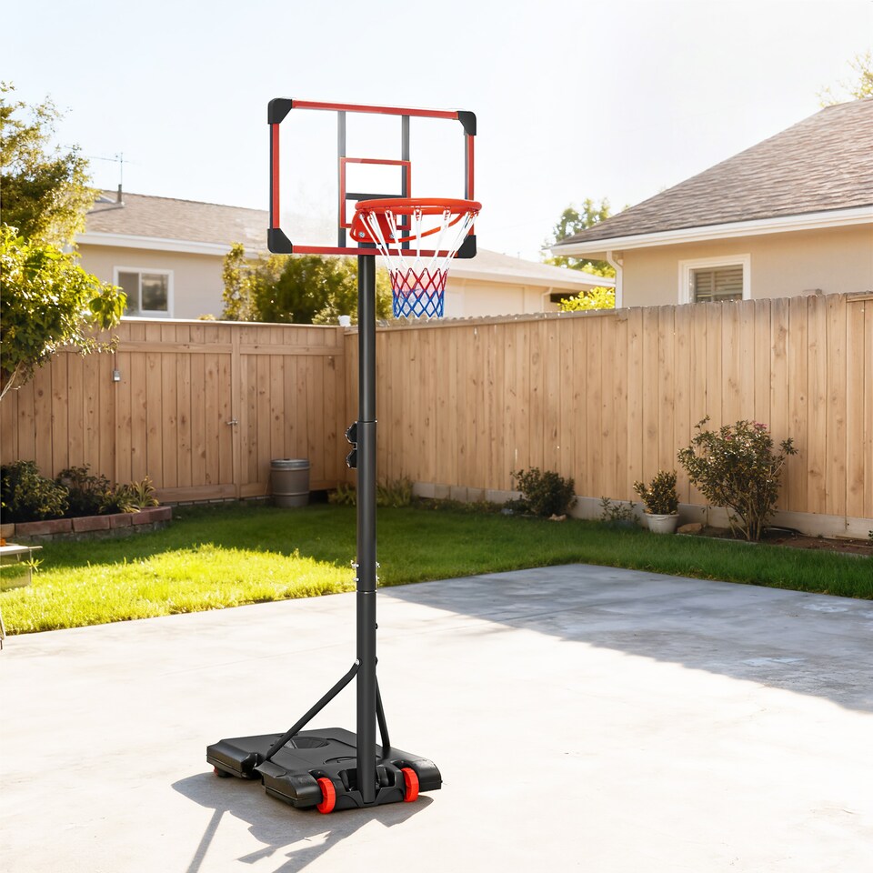 image 1 of SPORTNOW Adjustable Basketball Hoop and Stand with Wheels, 1.8-2.1m, Red