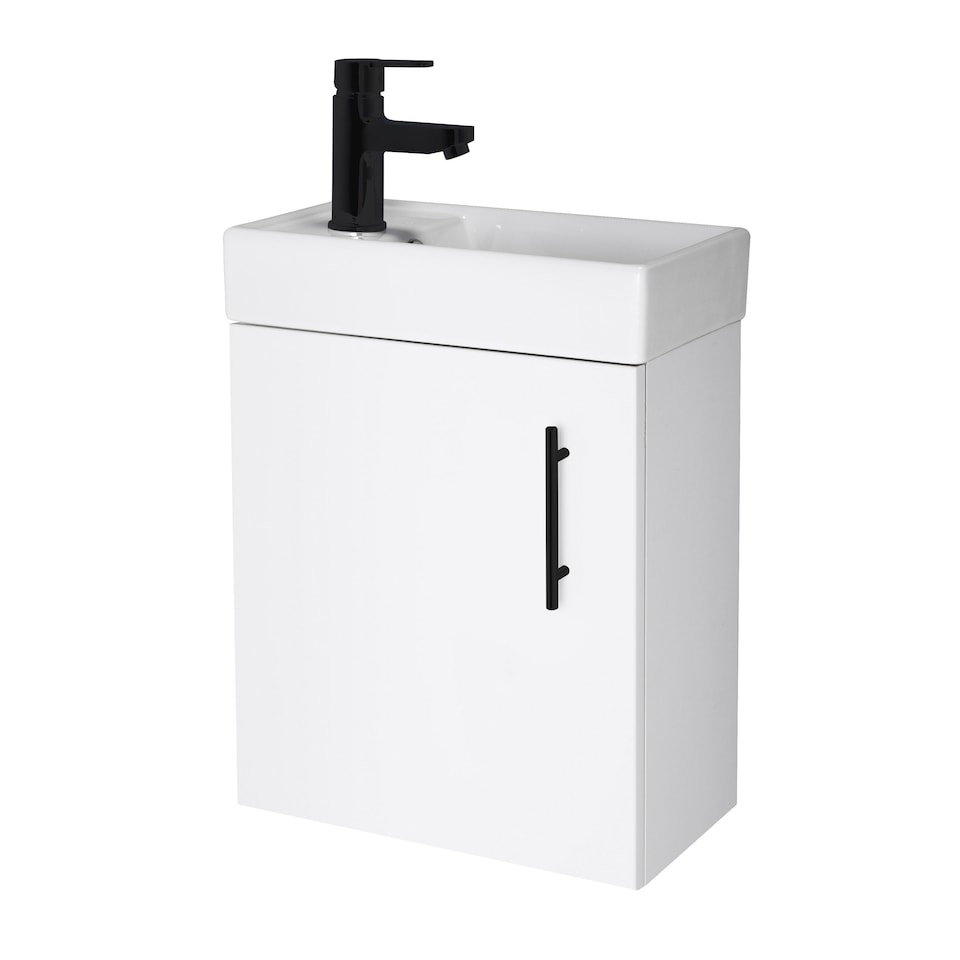 image 1 of Balterley Floor Standing Vanity Basin 400mm Gloss White & Matt Black Handle