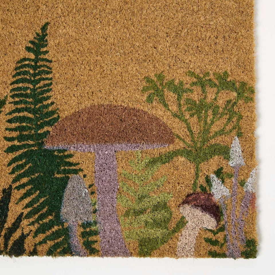 image 1 of Homescapes Coir Doormat with Mushroom Pattern - Indoor and Outdoor Mat