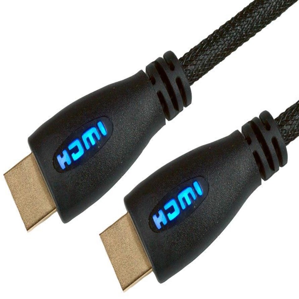 PRO SIGNAL High Speed HDMI Lead Male to Male, Blue LED Display, Braided 5m Black