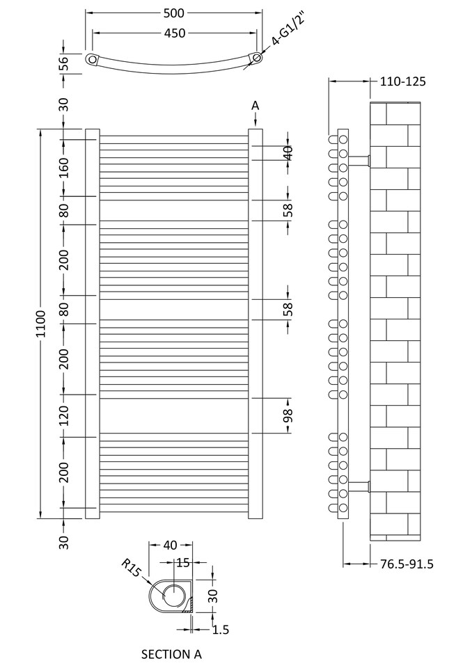 image 1 of Heated Vertical Towel Rail Curved 1689 BTU Anthracite 1150x 500mm | Grey | Anthracite | 1