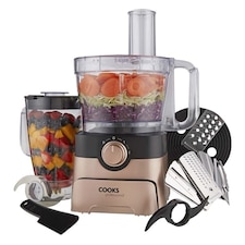 Cooks Professional Food Processor | 1000W | 7 Different Blades | Mixing Bowl and Blending Jug | Black and Rose Gold