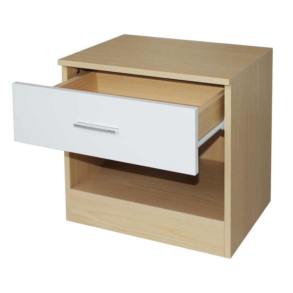 image 1 of Modern Bedside Table with Drawer and Open Shelf High Gloss In Oak and White White | Oak