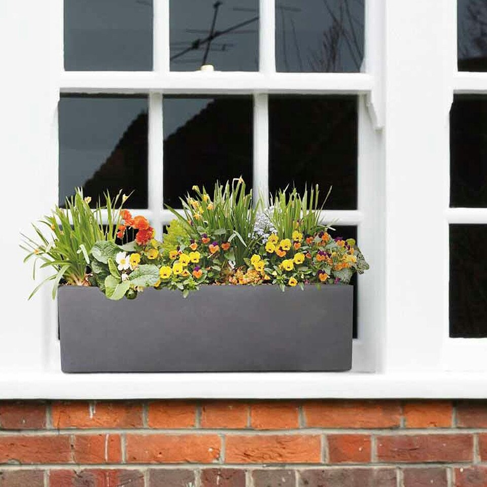 image 1 of Window Box Light Concrete Dark Grey Garden Planter L60 W17 H17.5 cm, 18 ltrs Cap.