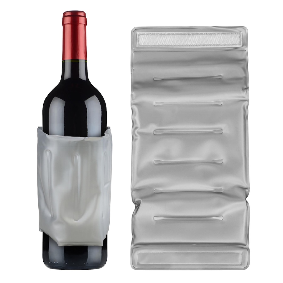 image 1 of GEEZY Flexible Ice Pack Wine Chiller Sleeve Silver Reusable Cooler for Bottles and Cans