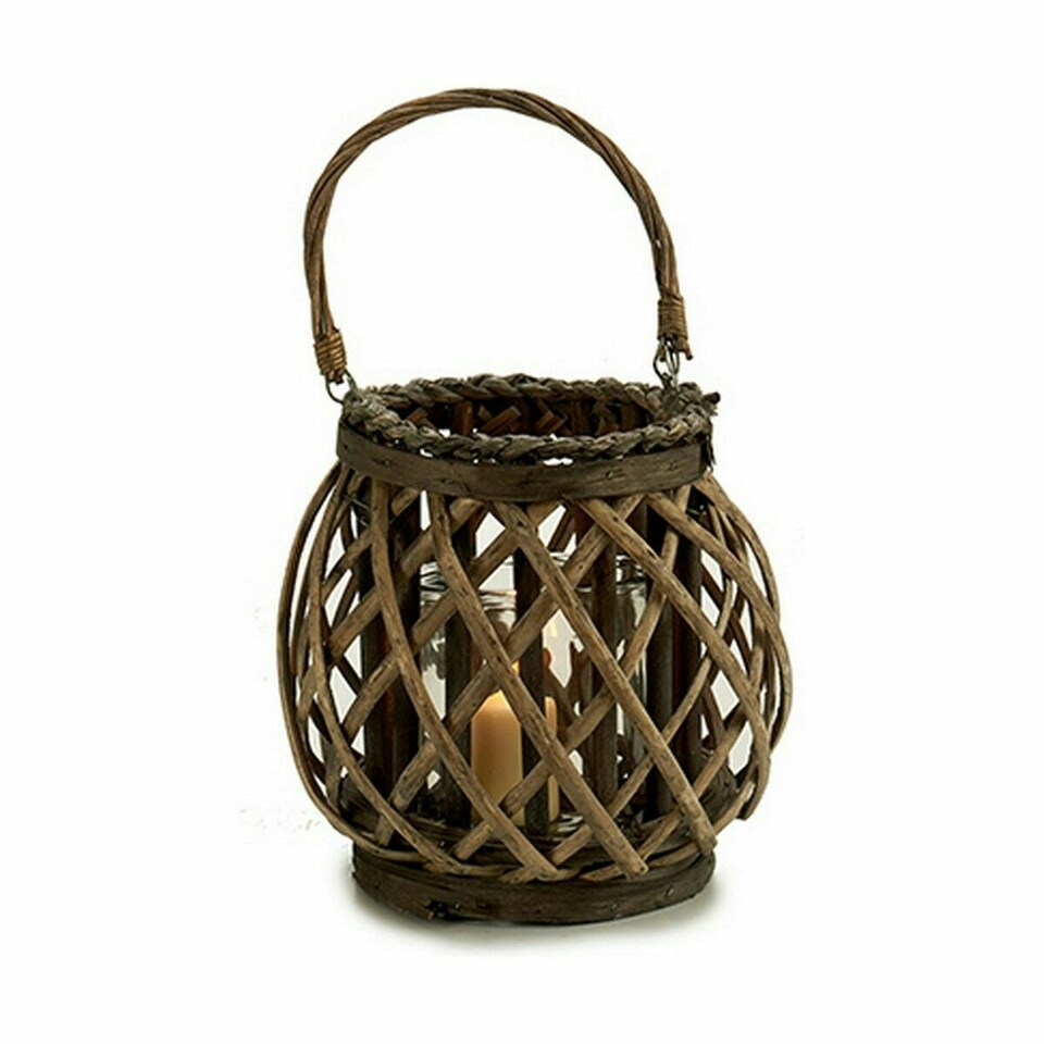 image 1 of Candleholder Grey Brown wicker Glass 29,5 x 24 x 22 cm (6 Units) N/A