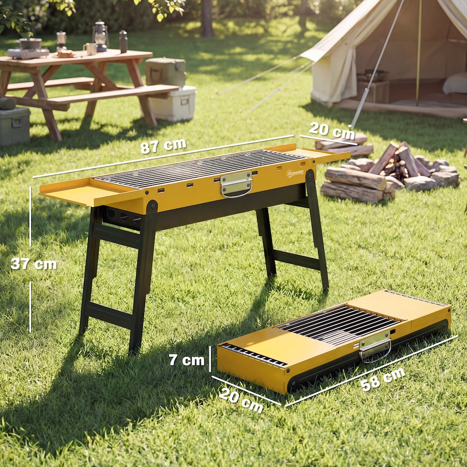 image 1 of Outsunny BBQ Grill, Charcoal Barbecue with 2 Side Shelves and Handle