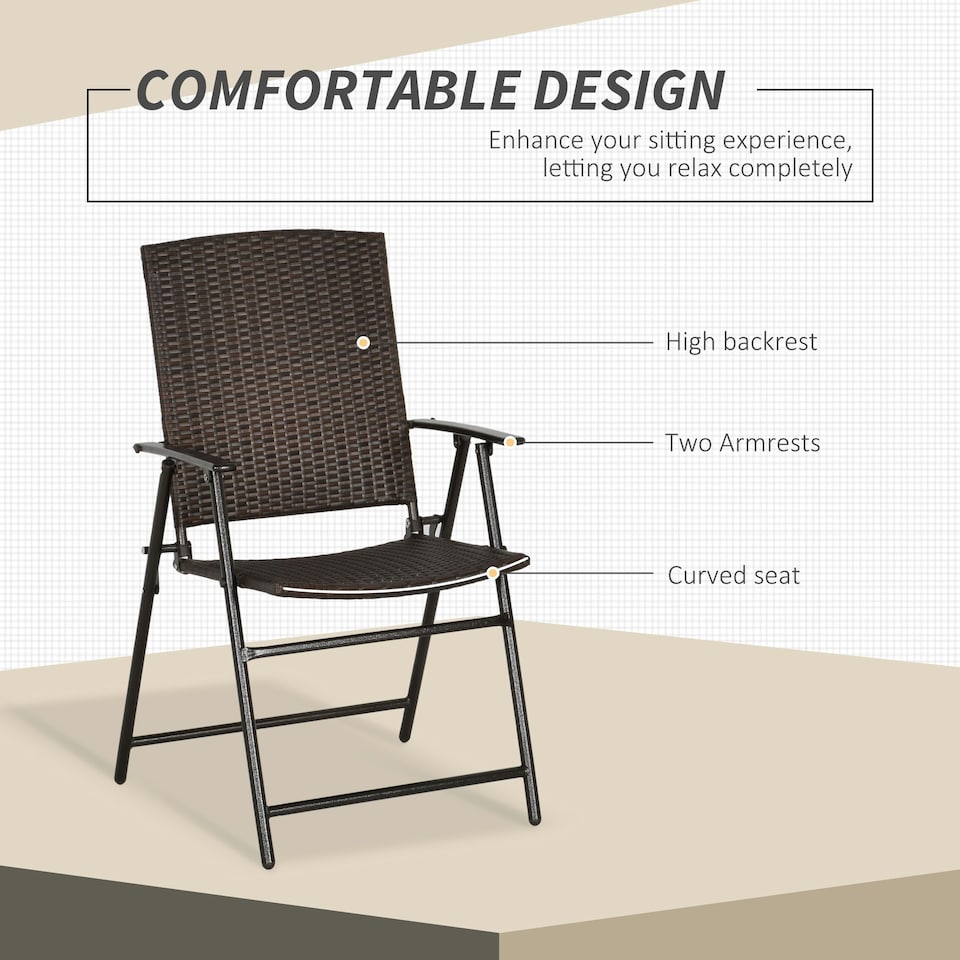 image 1 of Outsunny 2pcs Rattan Chair Foldable Garden Furniture w/ Armrest Brown