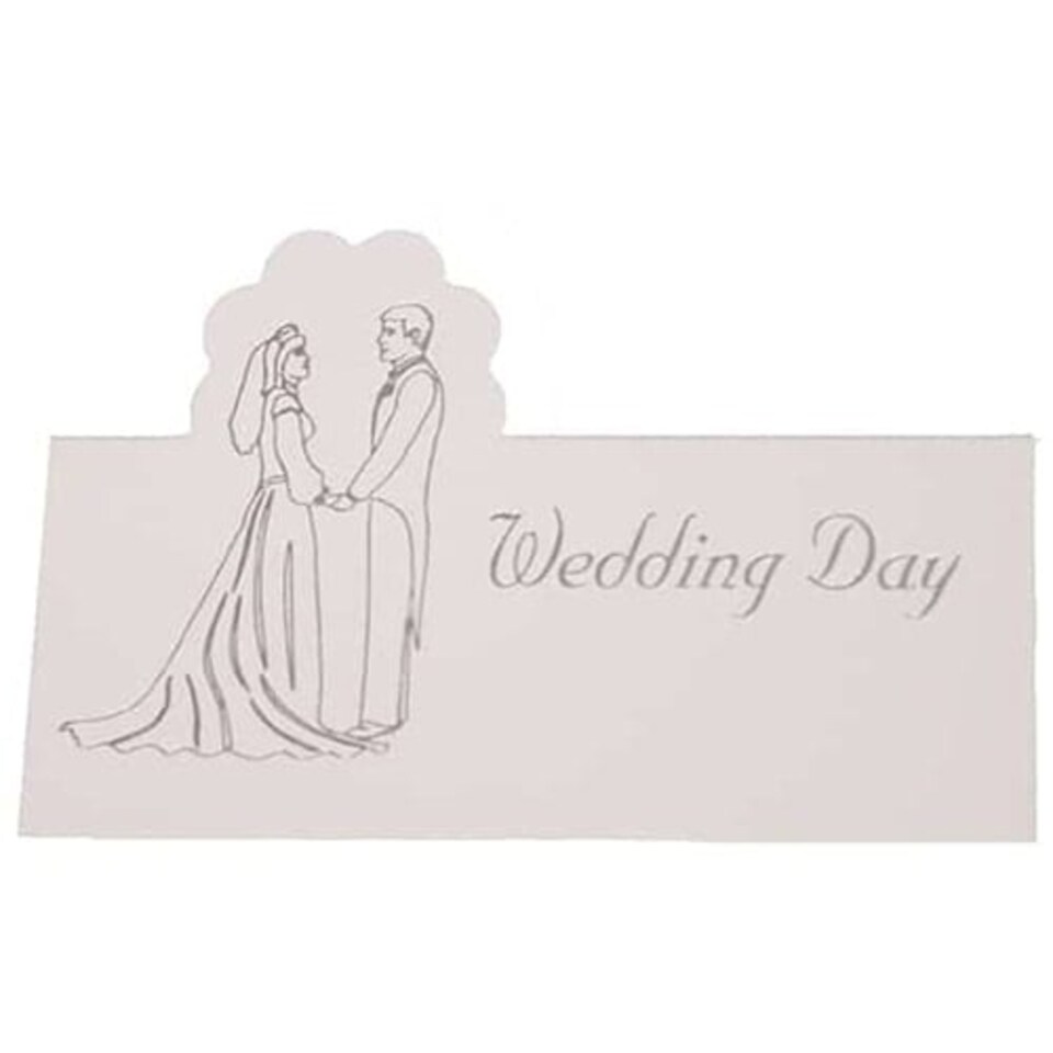 Wedding Day White and Silver Place Cards - Pack of 10