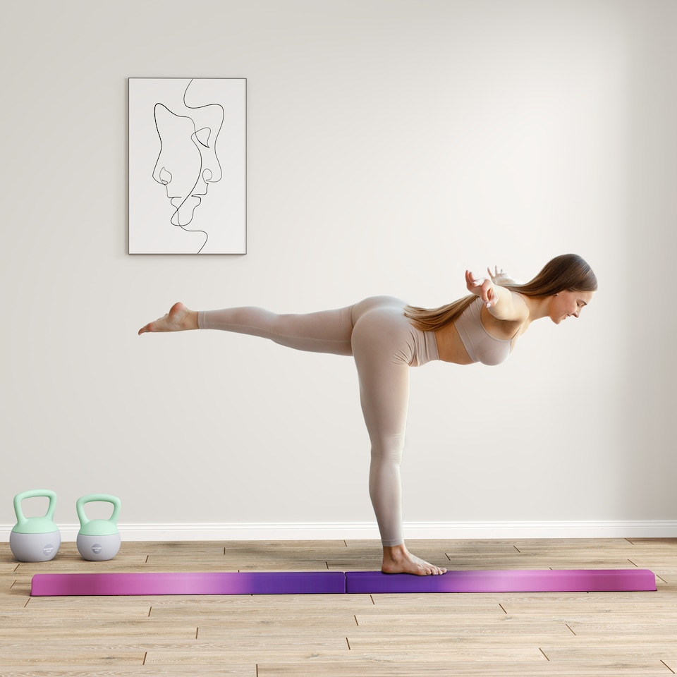 image 1 of SPORTNOW 7.7FT Folding Gymnastics Balance Beam with Anti-Slip Base, Purple