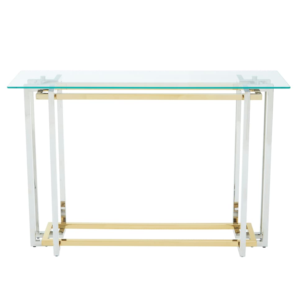 image 1 of Interiors by Premier Glass Top Console Table, Gold and Silver Luxury Console Table, Modern Style Console Table with Glass Top Gold