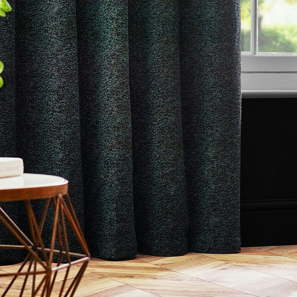 image 1 of Paoletti Galaxy Chenille Emerald Eyelet Curtains (W)117cm x (D)183cm Multi
