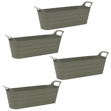 Herb Pots with Handles Plastic Flexi Planter Flower Box Indoor Outdoor Patio Troughs | Green | 4 Pcs Green