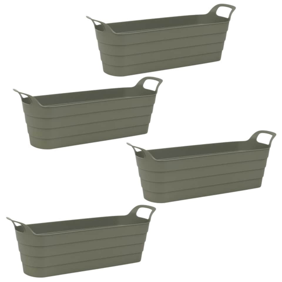 image 1 of Herb Pots with Handles Plastic Flexi Planter Flower Box Indoor Outdoor Patio Troughs | Green | 4 Pcs Green