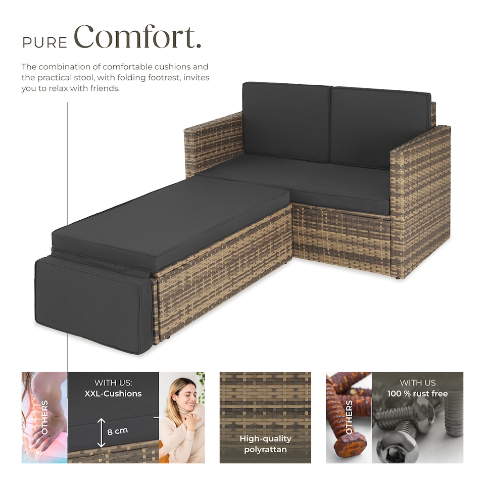 image 1 of Garden Sofa Corfu - 2 seater sofa, stool sun lounger, thick cushions | Cream | nature | 119 x 64,50 x 71,50 cm | 1