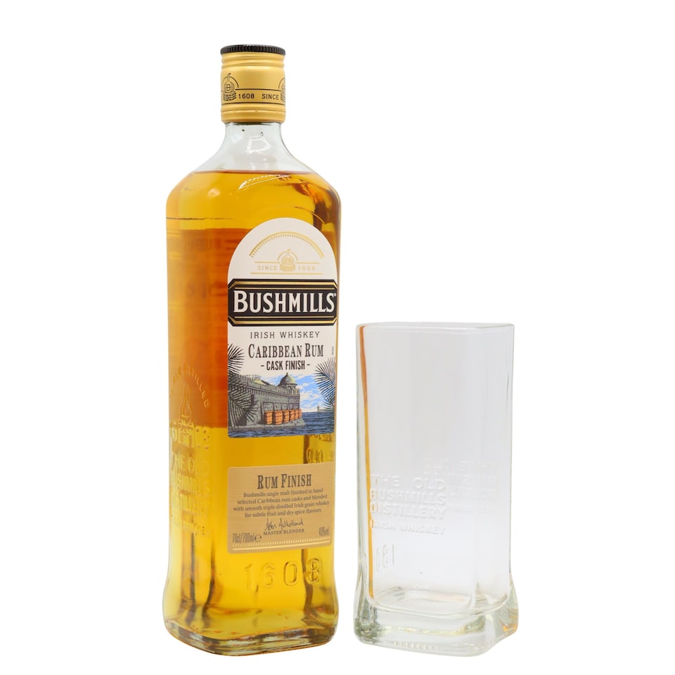 Bushmills - Caribbean Rum Cask Finish Whiskey (Includes Highball Glass)