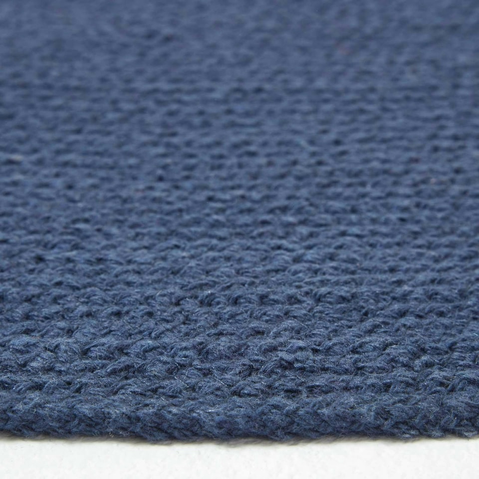 image 1 of Homescapes Navy Handmade Woven Braided Oval Hallway Runner - 66 x 200 cm | Blue | Navy