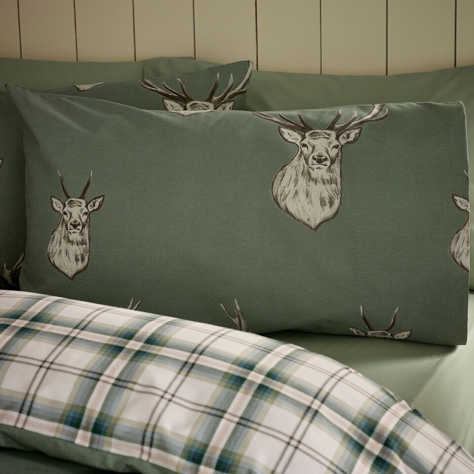 image 1 of Catherine Lansfield Stag Check Reversible Duvet Cover Set