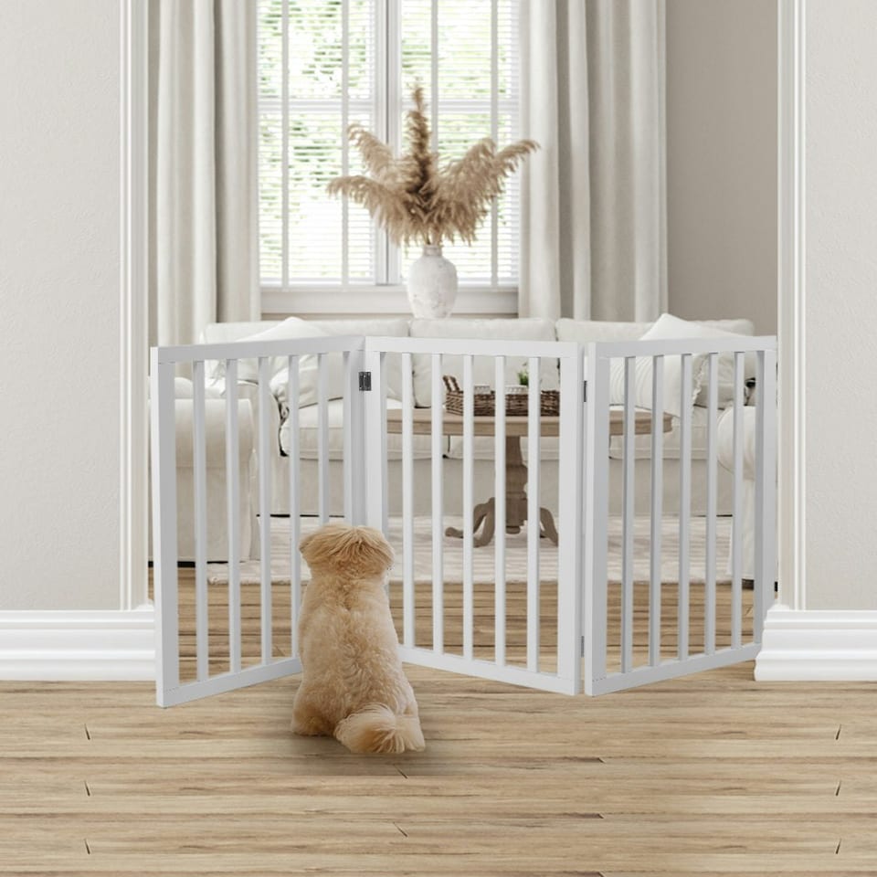 image 1 of Skylos Pet Gate Wooden Dog Fence Baby Safety Barrier Indoor Stairway Doorway