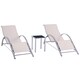 image 1 of Outsunny 3 Pieces Sun Lounger Chair Set, Metal Frame Outdoor Garden Recliner Chairs with Glass Top Side Table and Armrests for Patio, Cream White